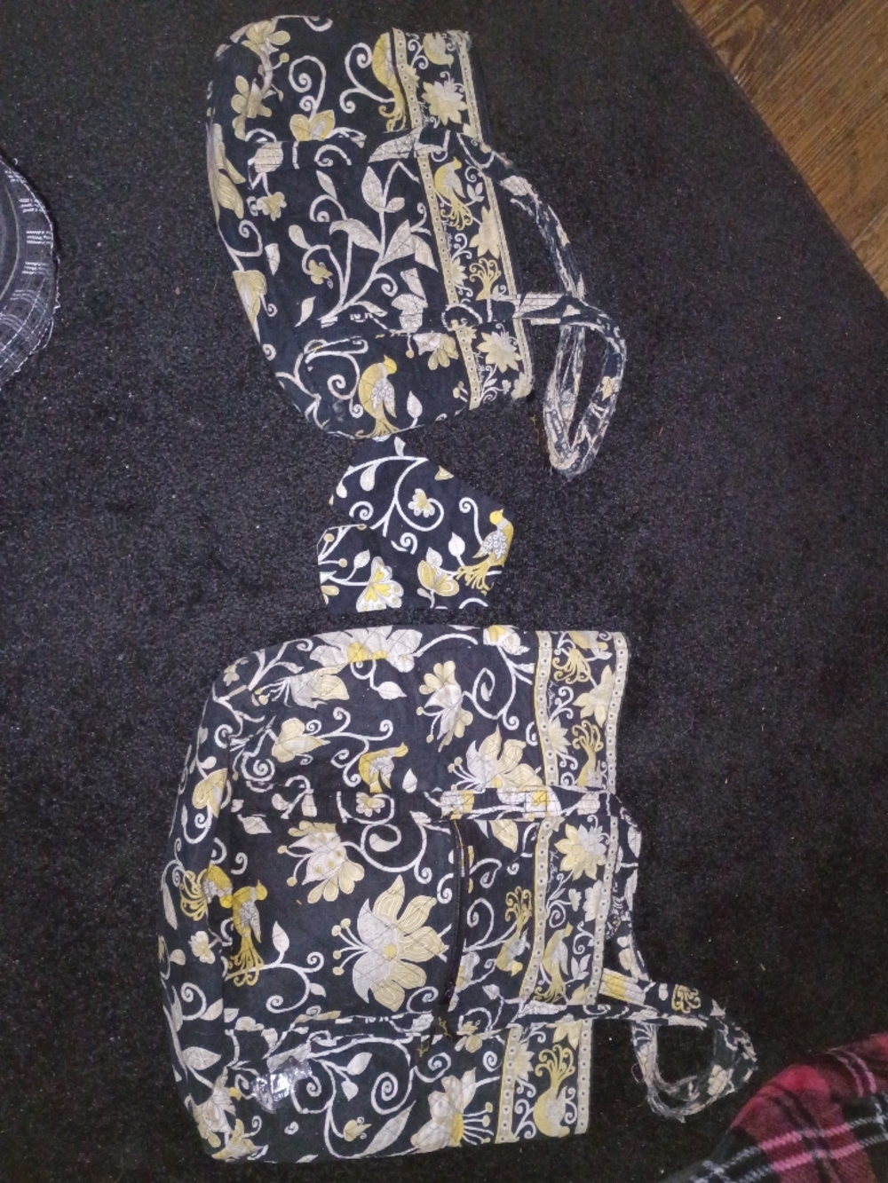 Vera Bradley Yellow and Black Floral Quilted Tote Set